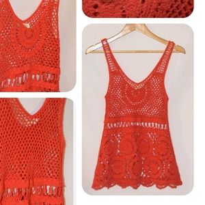 Staring At Stars Urban Outfitters Crochet Top Orange Size S Womens Sleeveless